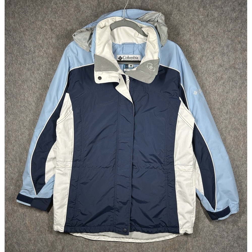 Columbia Core Interchange Jacket Womens Large Blue White Hooded Ski Shell L